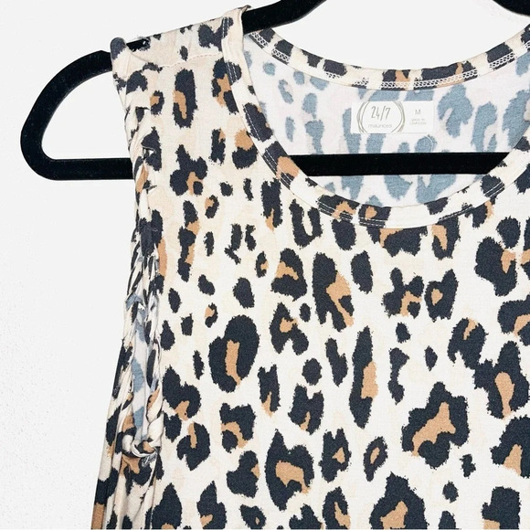 Maurices 24/7 Cream & Black Animal Print Braided Sleeve Tank Top Medium Women’s - Picture 3 of 10